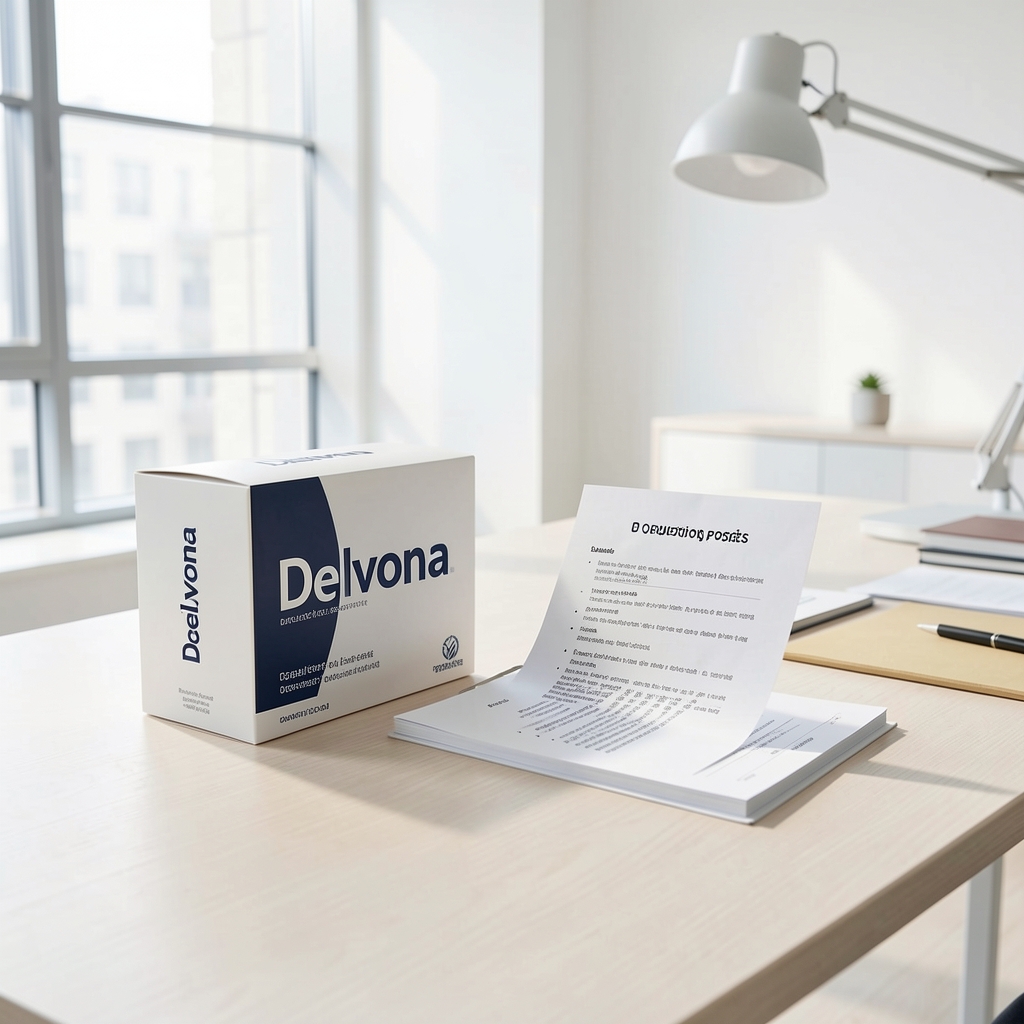 Boîte Delvona et fiche de questions posées sur un bureau lumineux